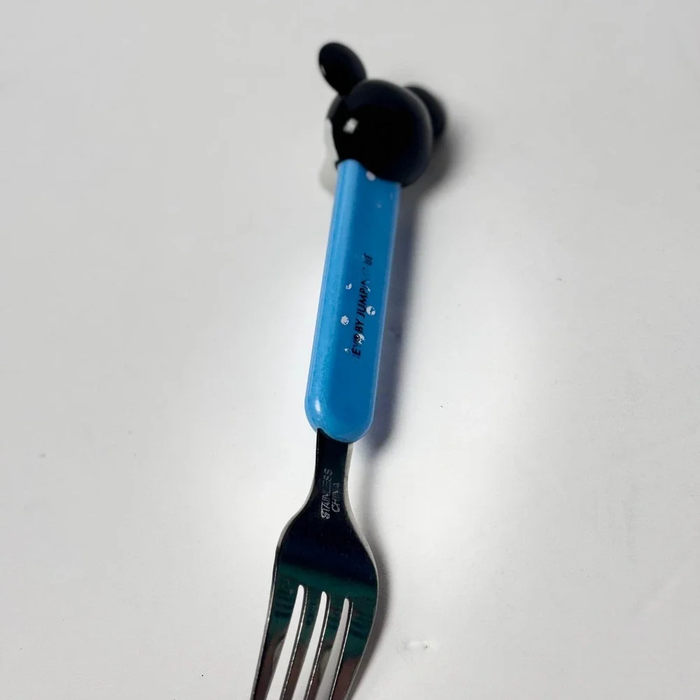 Vintage Disney Mickey Mouse Toddler Fork Blue Polka‎ Dot Stainless Mickey Mouse